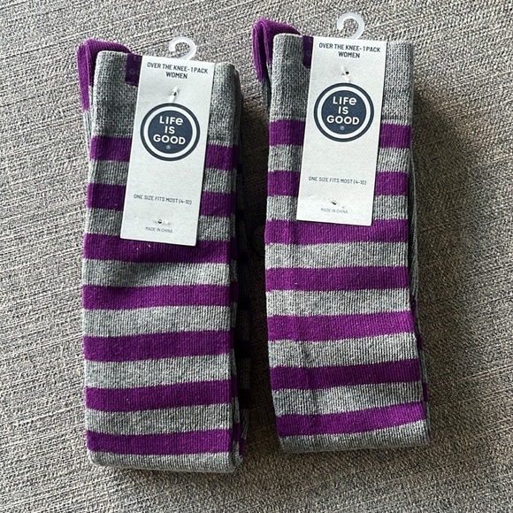 NEW! 2 Pair Life is Good Over the Knee Socks - Picture 1 of 2